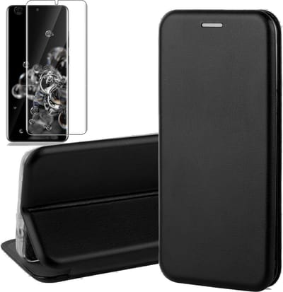 Hoesje geschikt voor Samsung Galaxy S20 Ultra - Screen Protector GlassGuard - Book Case Kunstleer ThinShield Zwart & Screenprotector