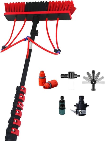 Koolstofvezel Telescoopsteel Raamreiniging, Watertoevoer Borstel met Rubberen Trekker, Wassysteem voor Fotovoltaïsche Panelen, Dak en Gevel van het Huis(10.8m(36FT))