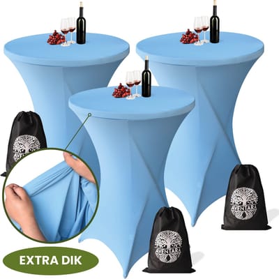Statafelrok Licht Baby Blauw x 3 – ∅80-85 x 110 cm – Luxe Statafelhoes – Extra Dikke Stretch Stof – Inclusief Opbergtas – Ideaal voor Bruiloften, Feesten en Cocktailparty’s