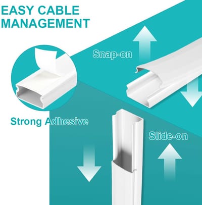 Kabelgoot, wit, 4,8 m kabelgoot, zelfklevend, wit, PVC kabelkanalen, mini-kabelschacht, kabelverbergen, kabelafdekking, kabelstrip voor muur, tv, stroomkabel (12 stuks L 400 mm, B 25 mm, H 13