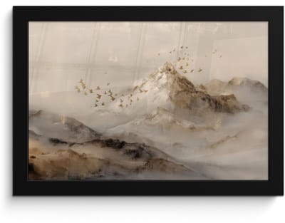 Poster in lijst - Fotolijst 30x20 cm - Posters - Berglandschap - Mist - Penseelstreken - Posterlijst zwart - Decoratie - Wanddecoratie woonkamer - Muurdecoratie slaapkamer