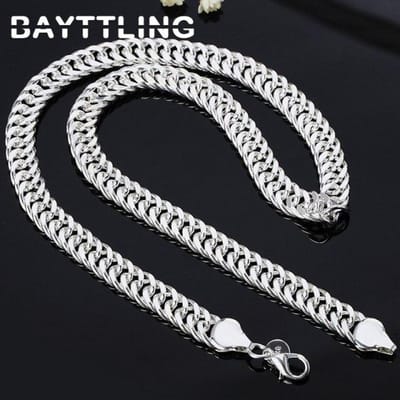 Nieuwe 925 Sterling Zilver 20/24 inch 10MM Volledige Platte Zijwaarts Collier Voor Vrouw Man Mode Bruiloft Sieraden Gift 60cm gray