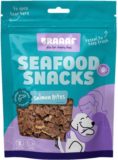 Dubbelpak: 2x70g Braaaf Seafood Snacks met zalm hondensnacks