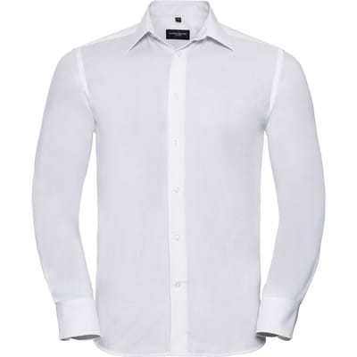 Russell Collection Heren Oxford Easy-Care Getailleerde Overhemd met Lange Mouwen (Wit)