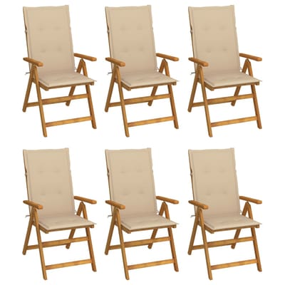 vidaXL - Inklapbare - stoelen - 6 - st - met - kussens - massief - acaciahout