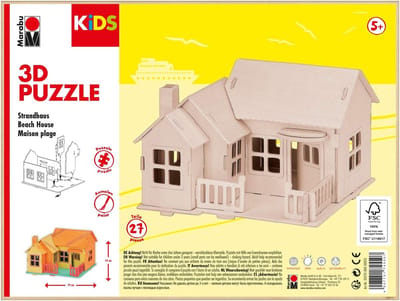 Houten Puzzel - Strandhuisje 3D - Creatief Knutselen - FSC Gecertificeerd - 19 x 14 cm - Strandhuisje