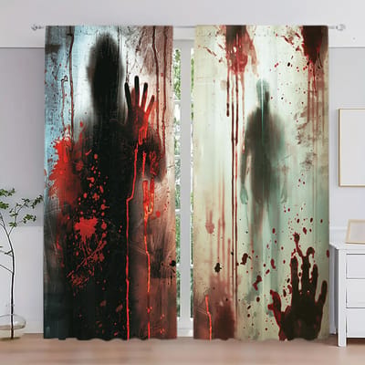 2 stuks Terror Schaduw Handafdruk Raam Bedrukte Gordijn voor Huisdecoratie - Tunnel voor Roede Raambekleding voor Slaapkamer, Kantoor, Keuken 52.5cmX116cm X 2pcs white