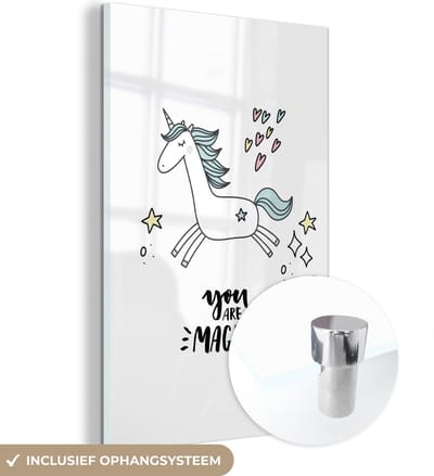 MuchoWow® Glasschilderij 120x180 cm - Schilderij acrylglas - Unicorn - Kinderen - Quotes - You are magical - Meisjes - Foto op glas - Schilderijen