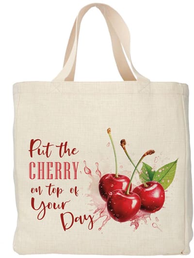 Shopper - Totebag - Boodschappentas | Put the Cherry on top of your Day | Duurzaam - Linnenlook - 48x38cm