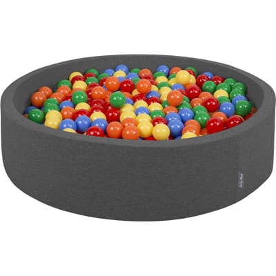 KiddyMoon rond ballenbad ballenbad 120x30cm/300 ballen ∅ 7cm ballenbakken kleurrijke ballen voor baby's peuterspeelzaal, made in the eu, donkergrijs:geel-groen-blauw-rood-oranje