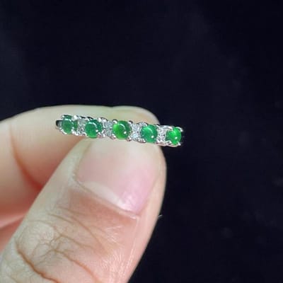 Natuurlijke Jade Chalcedoon Groene ringen voor dames Frisse Ronde Enkele Rij Ring Exquise Mode Feest Fijne Sieraden 8 beige