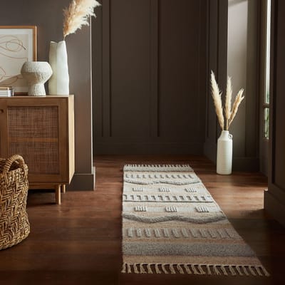 Flycarpets Loper Medina Modern Jute - Laagpolig Vloerkleed - Naturel / Grijs - 60x230 cm