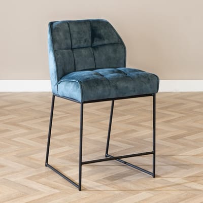 Bronx71® Velvet barkruk Janna blauw 70 cm - barstoel