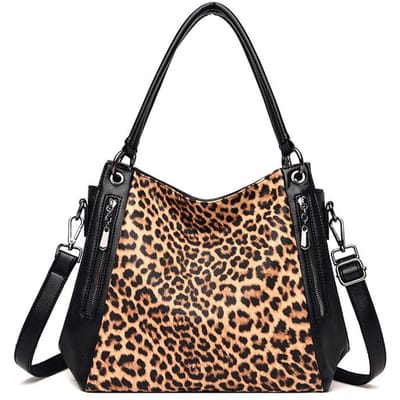 Luxe Leerpatroon Dames Zebrapatroon Schoudertas Herfst en Winter Nieuw Dames Hand Tote Tas met Grote Capaciteit Luipaardpatroon black