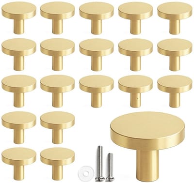 20 X MSQDESIGN Kastknoppen Goud (Metaal) - Gouden Deurknopjes - Meubelknoppen Goud voor keuken , kast en deurjes - Deurknopjes Goud rond - Handgreep - Moderne Meubelknop Goud - Goude Deurknopjes - Deurknoppen Goud - Ladeknoppen voor deurtjes