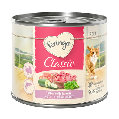 6x200g Menu Duo-soorten Zalm & Kalkoen met Courgette & Waterkers Feringa Kattenvoer