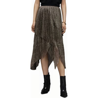 AllSaints Veena Skirt Black Gold Größe: 44 | Midiröcke Outlet | Damen | Schwarz