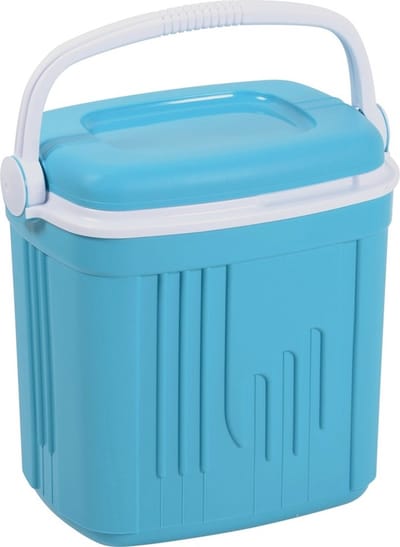 Koelbox - blauw - 20 liter - kunststof - hengsel - koelboxen voor onderweg - camping/vakantie box om eten/drinken koel te houden
