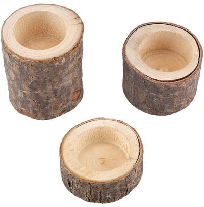 Dailygoods- Kandelaar Houten - Open Haard - Decoratie Huis - Tuin Ornament - Drie-delige Set - Bloempot Design