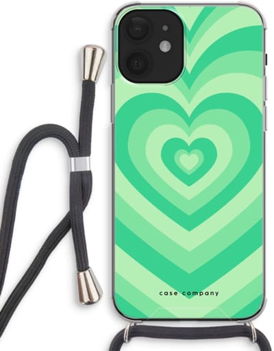 Case Company® - Hoesje met koord geschikt voor iPhone 12 hoesje met Koord - Hart Groen - Telefoonhoesje met Zwart Koord - Bescherming aan alle Kanten en Over de Schermrand