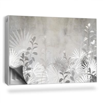 Wallfluent Magnetische Radiatorfolie - Radiator Folie Magnetisch - 90x60 cm - Betonnen Structuur Delicate Boho Vegetatie - Radiatorfolie Tot 60°C - Grijs Behangplanten Magnetische Radiatorfolie Bescherming