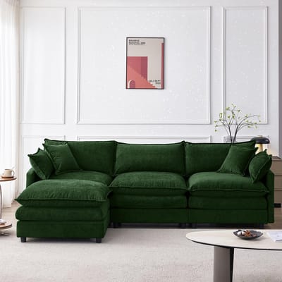 BLACKCOLORS Modulaire hoekbank van chenille – 3-zitsbank met chaise longue & poef , Comfortabele L-bank voor kleine woningen, woonkamer & lounge , Ademend zitcomfort voor het hele gezin (Dit artikelnummer komt overeen met W3915S00003)