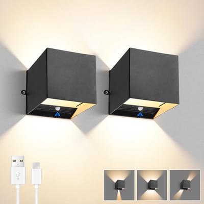 Oplaadbare draadloze wandlamp met bewegingsmelder voor binnen - Set van 2