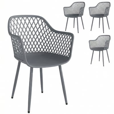 Jensaro 4 Tuinstoelen Met Armleuningen - Tuinset - UV Bestendig - Kunststof Stoelen - Voor Tuin Terras Balkon - Trendy - Grijs