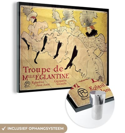 ® Glasschilderij 160x120 cm - Schilderij acrylglas - Mademoiselle Eglantine's Troupe - Schilderij van Henri de Toulouse-Lautrec - Foto op glas - Muurdecoratie woonkamer - Wanddecoratie slaapkamer - Schilderijen