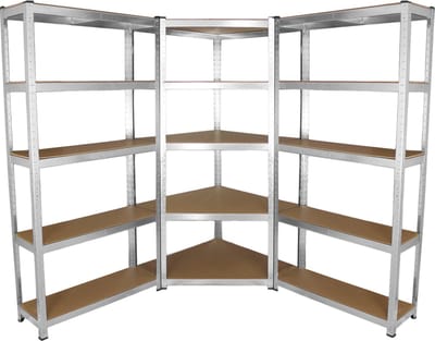 Galwix Stellingkasten - 2 Rechte Rekken + 1 Hoekstelling - 90x30x180 cm per Rek – 100% Boutloos - Draagkracht: 1750 kg - Opbergrekken - Garage - Werkplaats - Voorraadrekken