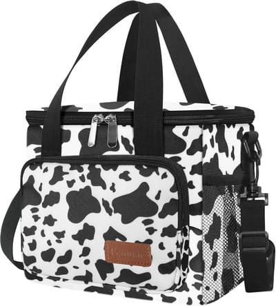 Geïsoleerde Lunchtas voor Kantoor en Buitenactiviteiten - Lekvrije Lunchbox met Verstelbare Schouderriem, Grote Capaciteit 15L in Koeienprint