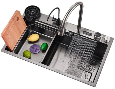 Spoelbak Zwart en Zilver - Gootsteen - Spoelbak Keuken - RVS - 80x45 cm - Spoelbak Met Kraangat - met Digitale Weergave - Spoelbak met Afdruipgedeelte
