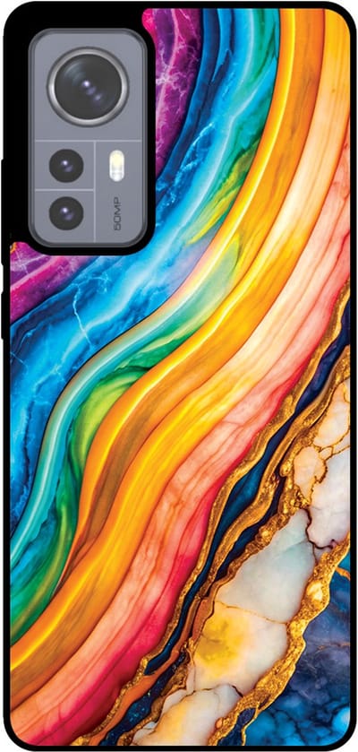 Smartphonica Telefoonhoesje Geschikt voor Xiaomi 12 met Regenboog Goud Marmer Opdruk - TPU Backcover Case Rainbow Gold Marble Design geschikt voor Xiaomi 12