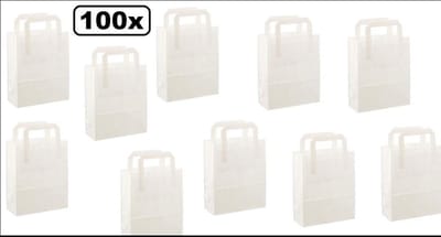 100x Papieren tas wit platte handgreep 18x08x22cm