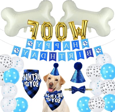 Allecta - Feestbenodigdheden voor honden - blauwe hond verjaardag bandana - bot ballonnen - puppy verjaardag banner