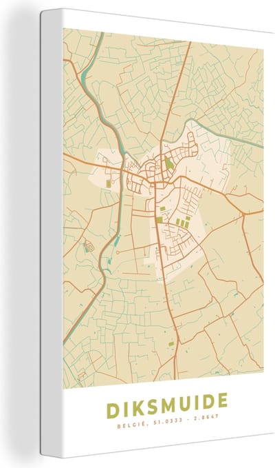 Canvas Schilderij Stadskaart - Diksmuide - Kaart - België - Plattegrond - 20x30 cm - Wanddecoratie