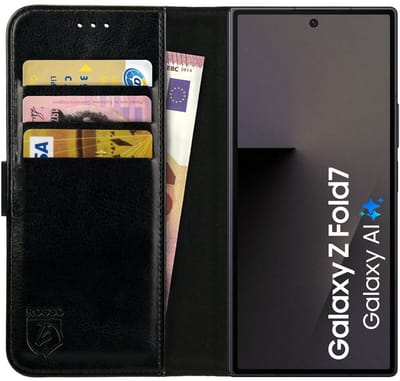Rosso Element Geschikt voor Samsung Galaxy Z Fold 7 | Wallet Book Case | Portemonnee Hoesje | 3 Pasjes | Magneetsluiting | Stand Functie | Zwart