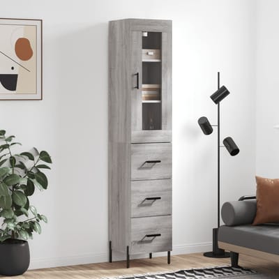 vidaXL - Hoge - kast - 34,5x34x180 - cm - bewerkt - hout - grijs - sonoma - eikenkleurig