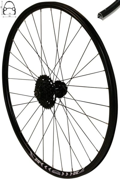 28 inch achterwiel velg zwart schijfrem + 9-voudige cassette