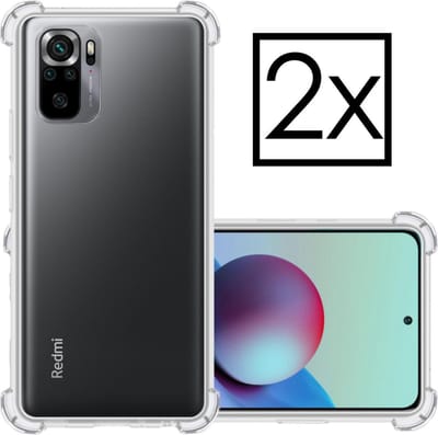 Hoesje - 2 Stuks - Geschikt voor Xiaomi Redmi Note 10S - Sterk & Shockproof - Siliconen Case - Back Cover - Telefoon Hoes Shock Proof - Transparant