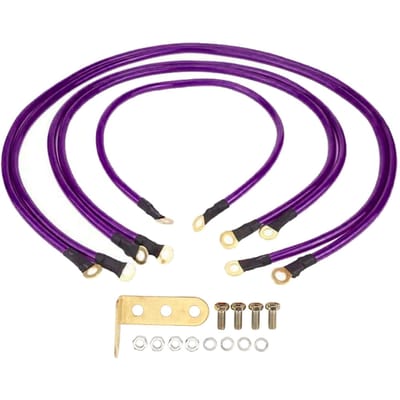 Kit de fil de masse pour voiture 5 pièces Améliorer les performances de démarrage CC 0 à 48 V Aluminium plaqué cuivre PVC pour voiture Bateau Camion SUV Purple
