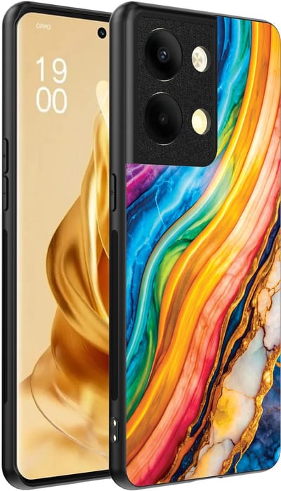 Smartphonica Telefoonhoesje Geschikt voor Oppo Reno 9 Pro Plus met Regenboog Goud Marmer Opdruk - TPU Backcover Case Rainbow Gold Marble Design geschikt voor Oppo Reno 9 Pro Plus