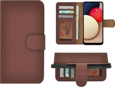 Geschikt voor Samsung Galaxy A03s Hoesje - Bookcase - A03s Hoesje Book Case Portemonnee Wallet Echt Leder Bruin Cover
