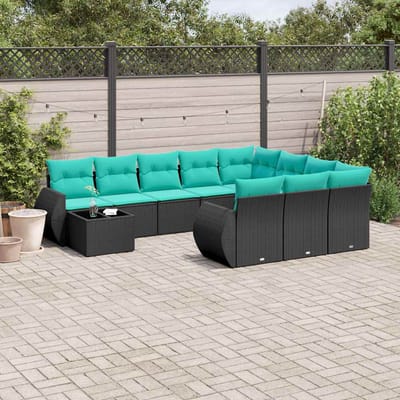 vidaXL - 11-delige - tuinbankset - met - kussens, - zwart - polyrotan