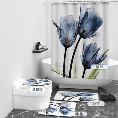 Floraweg Douchegordijn,Shower Curtain,badgordijn,badkamergordijn,Abstract Flower Tulip Rose ,-topkwaliteit - digitale printen -Anti Schimmel - Inclusief 12 ringen -met 12 stuks douchegordijnhaken – Waterdicht -Wasbaar- Polyester - 180x200 cm
