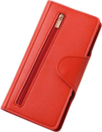 RFID Dames Portemonnee – Ultradunne Lange Portefeuille met Rits en Gesp, Creditcardhouder, Meerdere Kaartvakken, Multifunctionele Modeportemonnee, Luxe Dames Wallet - Rood