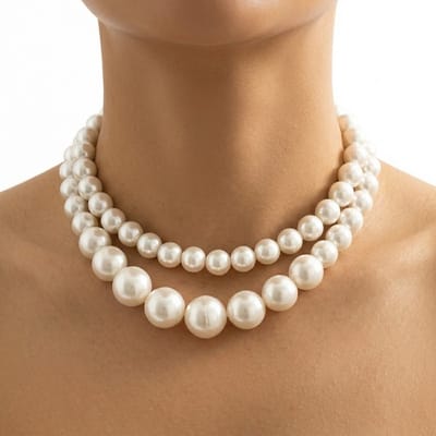 Wit parel ketting dames choker set 2 delig imitatie parel kralen ketting statement sieraden dubbele layer ketting voor feestelijke gelegenheden en dagelijks gebruik