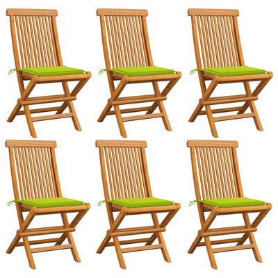 vidaXL - Klapstoelen - met - felgroene - kussens, - 6 - stuks, - massief - teakhout
