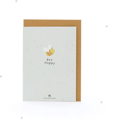 Wenskaart Bee Happy - Groetkaart - Zaadpapier - Duurzaam en Composteerbaar - Vrolijke Bloemen - Voor Dierbaren