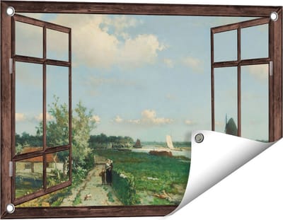 Gards Tuinposter Doorkijk De Trekvliet bij Rijswijk - Jan Hendrik Weissenbruch - 60x40 cm - Tuindoek - Tuindecoratie - Wanddecoratie buiten - Tuinschilderij